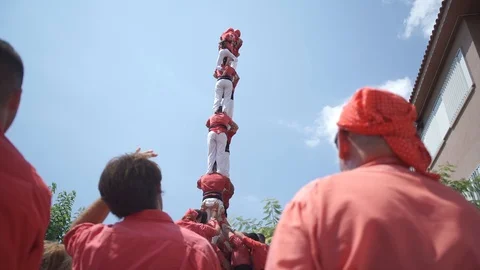 Building A Human Tower In The City Centre Of Tarragona, Catalonia, Spain Stock Footage 97096741