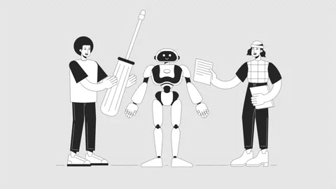 Building humanoid robot bw animation Stock Footage 238462805