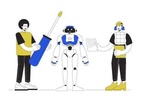 Building humanoid robot line concept vector spot illustration Ilustración de archivo