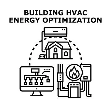 Building hvac energy optimization system controlling home climate Ilustración de archivo