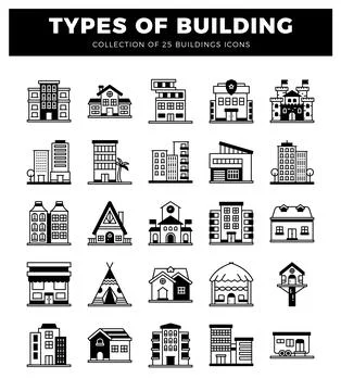 Building icon collection on white background. graphic design Ilustración de archivo