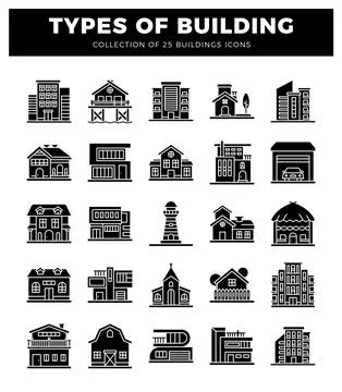 Building icon collection on white background Ilustración de archivo