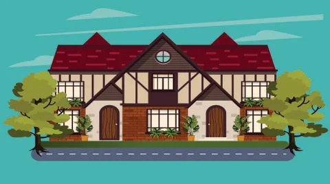 Building icon colored sketch tile roof decor Stock Illustration