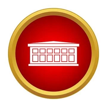 Building icon with columns on a red button Ilustración de archivo