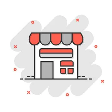 Building icon in comic style. Home cartoon vector illustration on white isola Ilustración de archivo