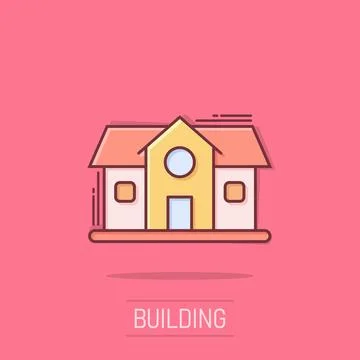 Building icon in comic style. Home cartoon vector illustration on isolated .. Ilustración de archivo