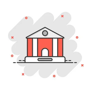 Building icon in comic style. Museum cartoon vector illustration on white iso Ilustración de archivo