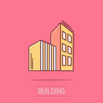 Building icon in comic style. Skyscraper cartoon vector illustration on whi.. Ilustración de archivo
