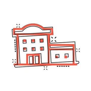 Building icon in comic style. Town skyscraper apartment cartoon vector illust Ilustración de archivo