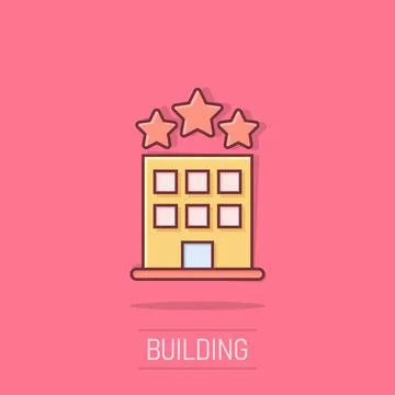 Building icon in comic style. Town skyscraper apartment cartoon vector illu.. Ilustración de archivo