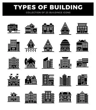 Building icon diverse structures. from homes to skyscrapers. in a clean vec.. Ilustración de archivo