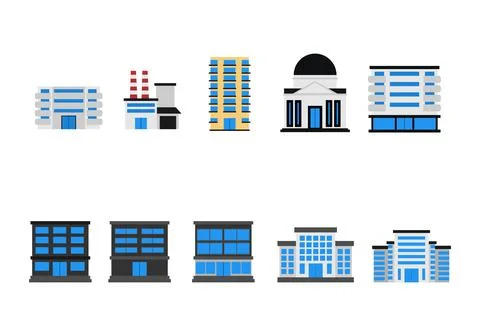 Building icon flat style. collection of isolated cartoon illustrations Stock Illustration