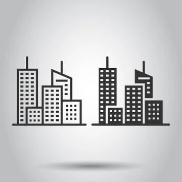 Building icon in flat style. Town skyscraper apartment vector illustration on Ilustración de archivo