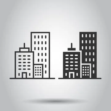 Building icon in flat style. Town skyscraper apartment vector illustration on Illustrazione stock