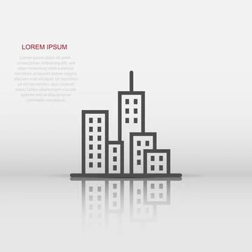 Building icon in flat style. Town skyscraper apartment vector illustration .. Illustrazione stock