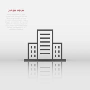 Building icon in flat style. Town skyscraper apartment vector illustration .. Illustrazione stock