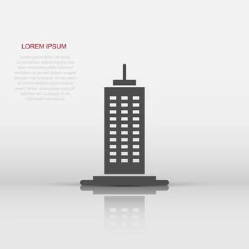 Building icon in flat style. Town skyscraper apartment vector illustration .. Illustrazione stock