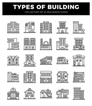 Building icon illustrations. diverse architectural styles. Stock Illustration