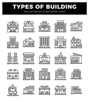 Building icon illustrations on white background Ilustración de archivo