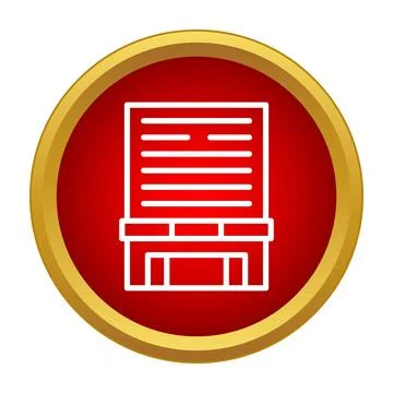 Building icon line art inside red button circle Stock Illustration