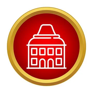 Building icon line drawing inside red circle button Stock Illustration