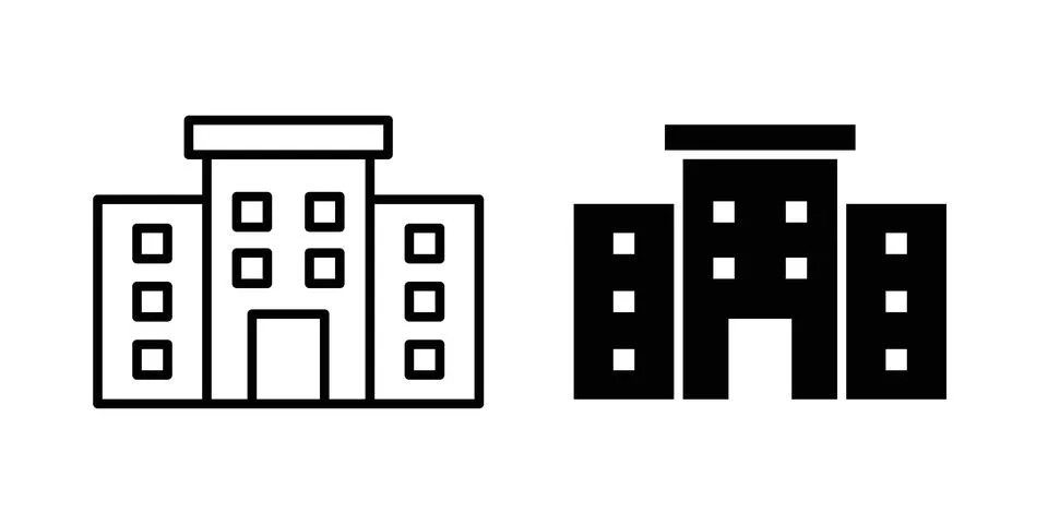 Building icon linear versions pack on white background Ilustración de archivo