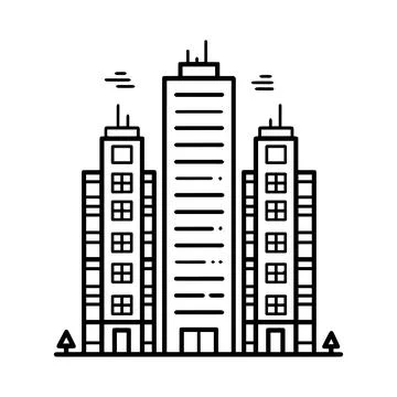Building icon or modern line symbol. Vector line art and icon design with b.. Ilustración de archivo