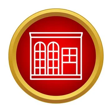 Building icon in red circle with gold outline Ilustración de archivo