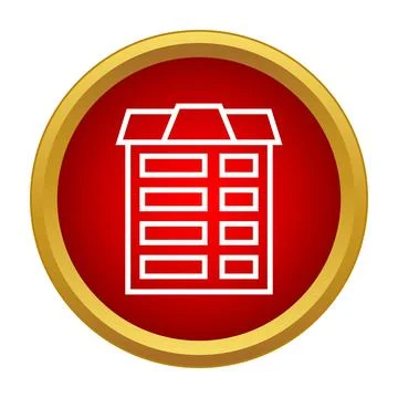 Building icon in red circle with gold border Ilustración de archivo