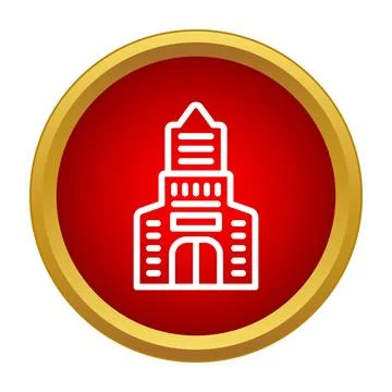 Building icon in red circle user interface button Stock Illustration