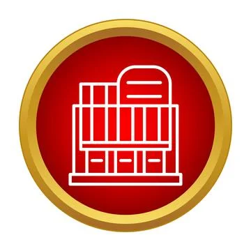 Building icon on red circular button Illustrazione stock