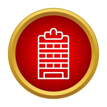 Building icon on red circular push button Stock Illustration