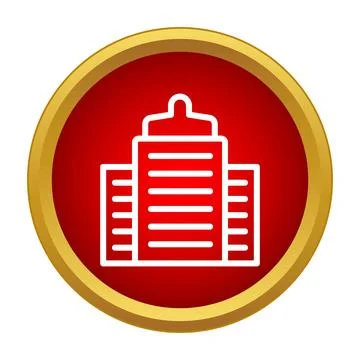 Building icon on red push button concept 库存插图