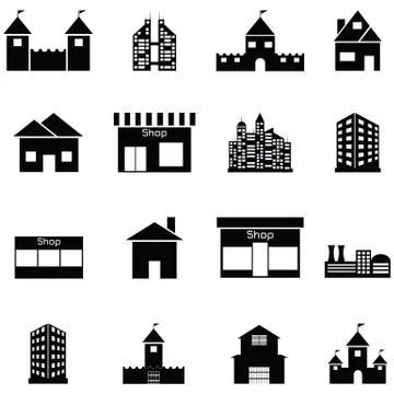 Building icon set Illustrazione stock
