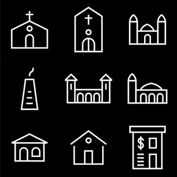Building icon set lined simple flat style illustration Stock Illustration
