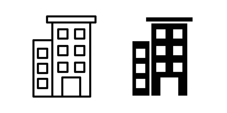 Building icon set modern line and solid style collection. Ilustración de archivo