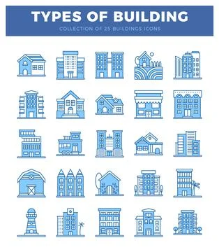 Building icon set with various architectural styles. Ilustração Stock