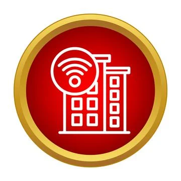 Building icon showing wireless internet connection signal Stock Illustration