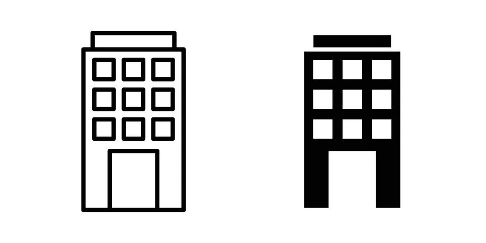 Building icon solid, line, and editable vector set. Ilustración de archivo