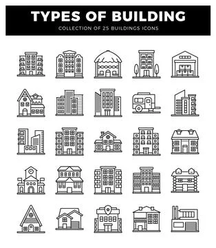 Building icon styles for architecture and real estate. Ilustración de archivo