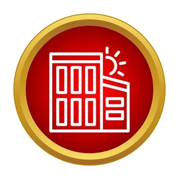 Building icon with sun on red button Stock Illustration