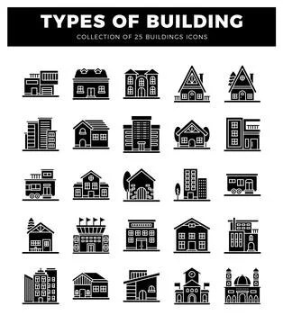 Building icon types in a clean. modern. flat design on white background. Stockillustratie