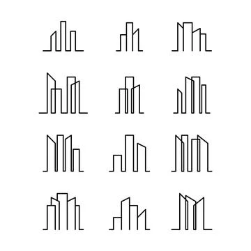 Building icon vector outline modern art minimal geometric line logo design eleme Stock Illustration