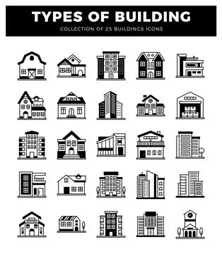 Building icons. abstract flat design. white background Ilustración de archivo