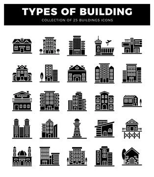 Building icons for architectural design and urban planning. Ilustración de archivo