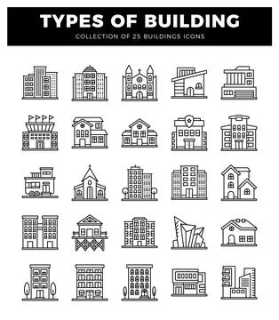 Building icons for architectural design in a clean. vector graphic style.  .. Stock Illustration