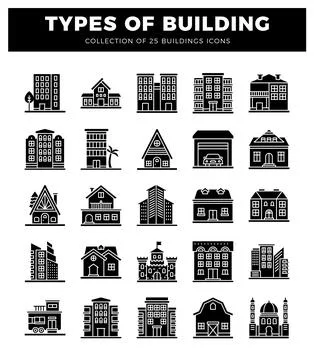 Building icons for architectural design. Ilustración de archivo
