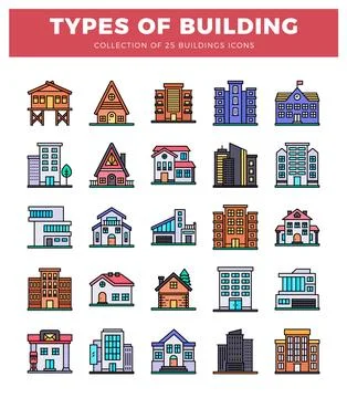 Building icons for architectural design. Various house and office building .. Ilustração Stock