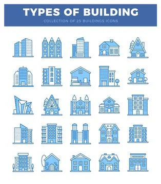 Building icons for architectural presentation in flat design. Stock Illustration