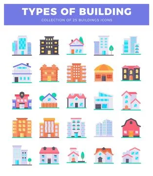 Building icons in a clean. modern flat design style on a white background. .. Ilustración de archivo